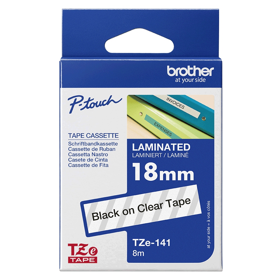 CINTA BROTHER TZE-141 BLACK ON CLEAR (TRANSPARENTE) 3/4 ( 18MM/8MTS)