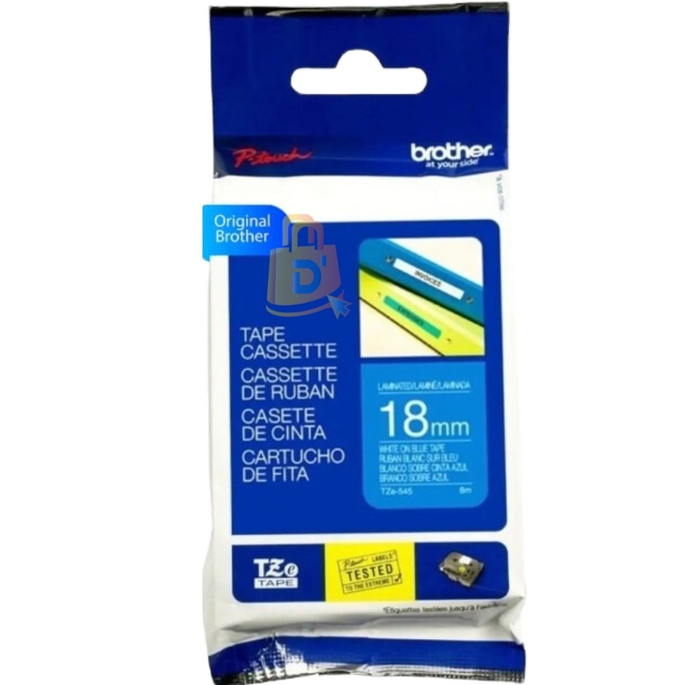 CINTA BROTHER TZE-545 WHITE ON BLUE 3/4 ( 18MM/8MTS)