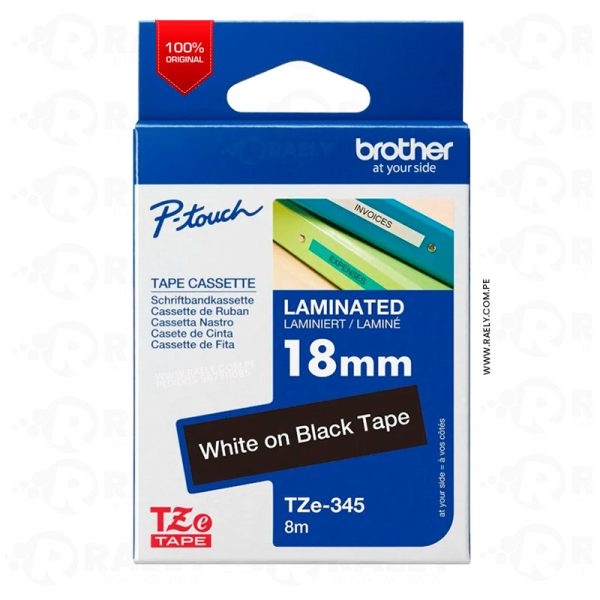 CINTA BROTHER TZE-345 WHITE ON BLACK 3/4 (18MM)