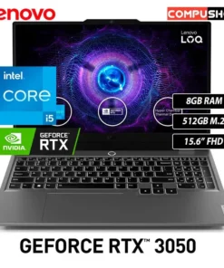LAPTOP LENOVO LOQ 15IAX9 CI5-12450HX 2.4G, RAM 8GB DDR5, SSD 512GB, RTX3050-6GB, 15.6IN  FHD, FREEDOOS, LUNA-GREY, TECL. ESPAÑOL