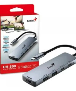HUB GENIUS HUB UH-500 5 EN 1, USB-C A HDMI 4K 60HZ, 2 UBS-A 3.0, 1 USB-C 3.0, PUERTO USB-C P/D