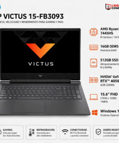 LAPTOP HP VICTUS 15-FB3093, RYZEN 7 7445HS, RAM DDR5 16GB, SSD 512GB, RTX 4050 6GB, 15.6 FHD (1920*1080) 144HZ, WIN11