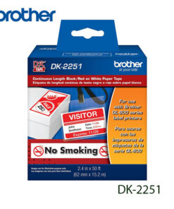 PAPEL ETIQUETA BROTHER DK-2251 FONDO BLANCO LETRA ROJO/NEGRO 62MM X 15.2M ROLLO CONTINUO