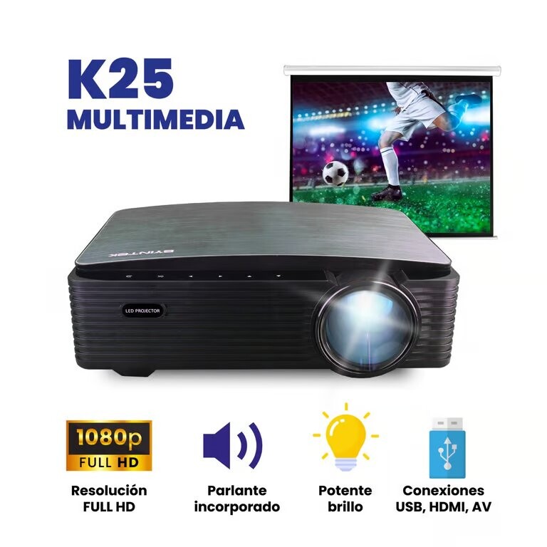 PROYECTOR BYINTEK K25 MULTIMEDIA BY102, 3500 LUMENES, FULL HD (1080P) 1920X1080, HDMI, USB, AV Y SALIDA DE AUDIO