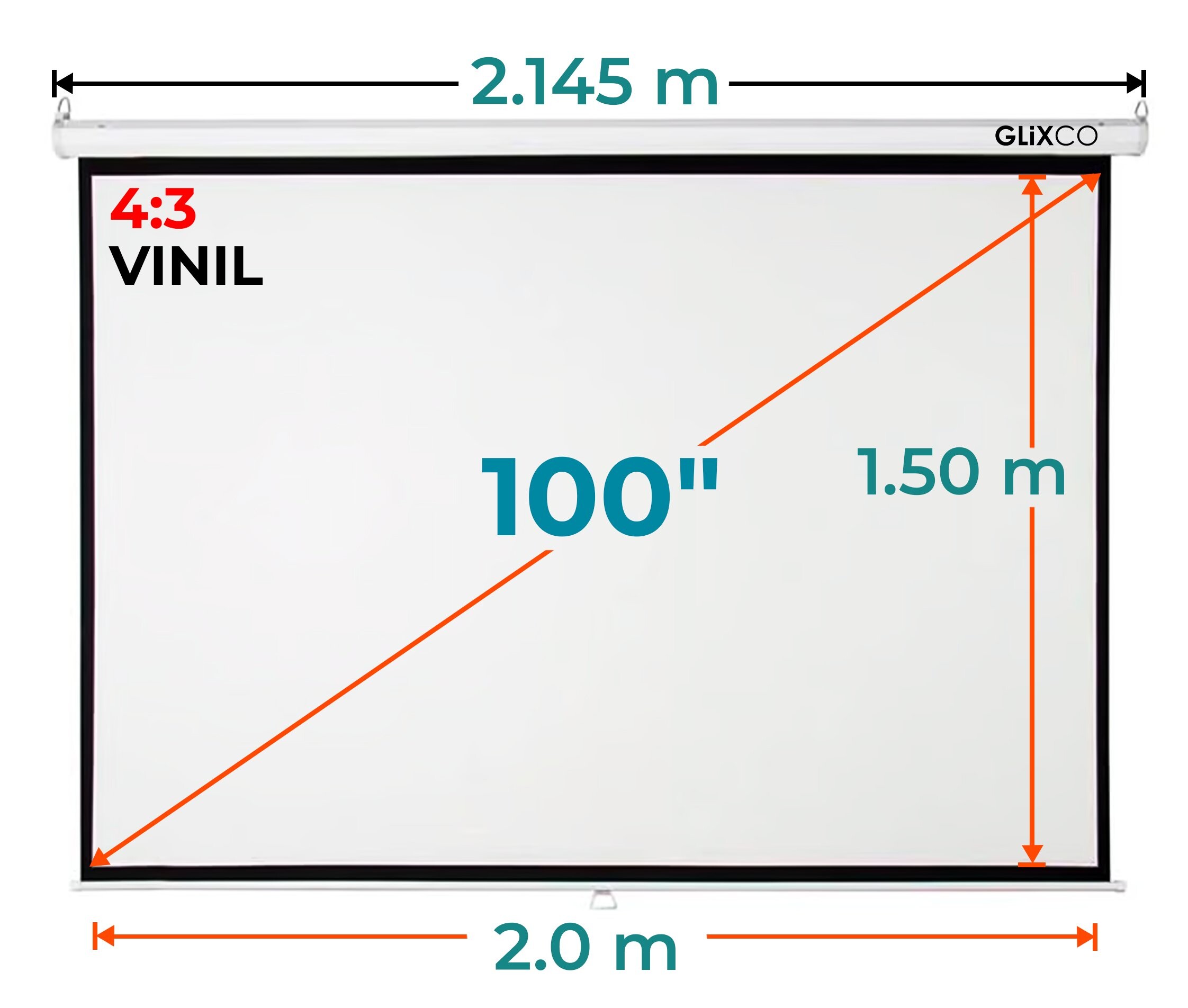 ECRAN RETRACTIL 100IN (2.03 X 1.52 Mts), MATERIAL PVC/BLANCO