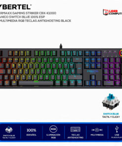 TECLADO CYBERTEL CYBERMAXX GAMING STRIKER CBX-K1000 (MECANICO SWITCH BLUE 100% ESP) USB MULTIMEDIA RGB TECLAS ANTIGHOSTING BLACK