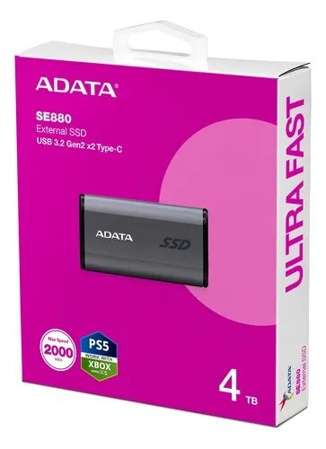 UNID. ESTADO SOLIDO SSD EXTERNO ADATA SE880 4TB, (2000 X 2000MBS) USB 3.2 GEN2 X 2, TIPO-C