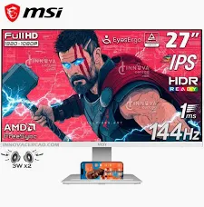 MONITOR MSI PRO MP273W E14A, 27IN FHD IPS 1920X1080, 144HZ, 1MS, SPEAKERS 3WX2, HDMIX1 DPX1 VGAX1, FLAT, WHITE
