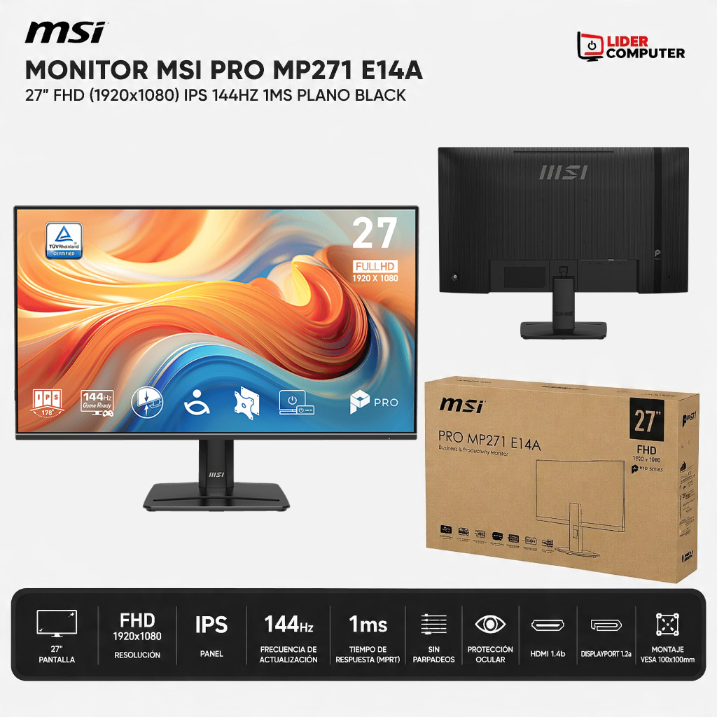 MONITOR MSI PRO MP271 E14A 27IN FHD (1920X1080) IPS 144HZ 1MS PLANO BLACK