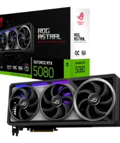 TARJETA DE VIDEO ASUS ROG ASTRAL GEFORCE NVIDIA RTX 5080 OC EDITION 4X FANS, 16GB, GDDR7, 256 BITS