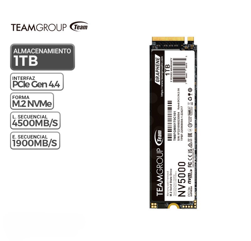 UNID. ESTADO SOLIDO SSD TEAM GROUP 1TB NV5000 M.2 PCIE 4.0X4
