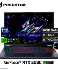 LAPTOP ACER PREDATOR HELIOS NEO 16S AI PHN16S-71-91AW ULTRA 9 275HX, RAM 16GB 6400MHZ, 1TB SSD, 16 240HZ 2560X1600 OLED, RTX 5060 8GB, TECL. RGB W11, COLOR OBSIDIAN BLACK