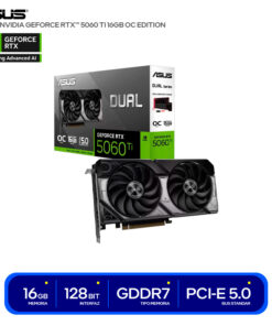 TARJETA DE VIDEO ASUS DUAL GEFORCE NVIDIA RTX 5060 TI OC EDITION 2X FANS, 16GB GDDR7, 128BIT, PCI-E 5.0