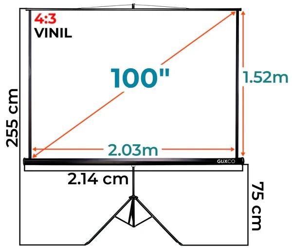 ECRAN C/TRIPODE 100IN (2.03 X 1.52 MTS), MATERIAL PVC/BLANCO