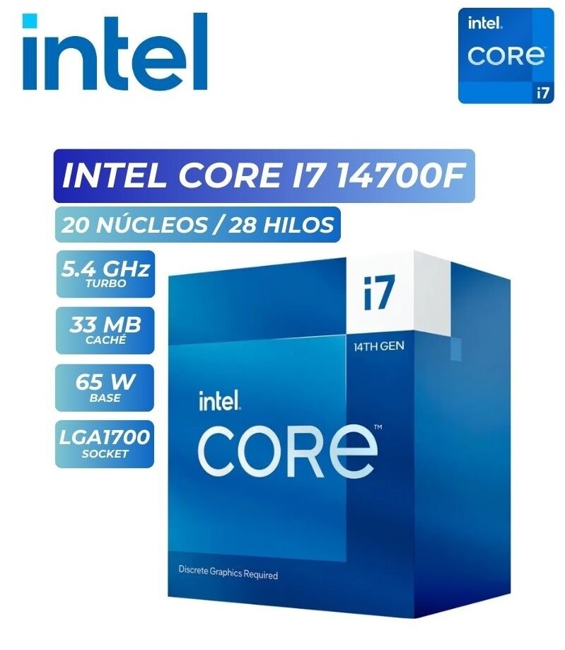 PROCESADOR INTEL CORE I7 14700F 2.10/5.4GHZ, 33MB INTEL SMART CACHE, LGA1700, 65W/219W