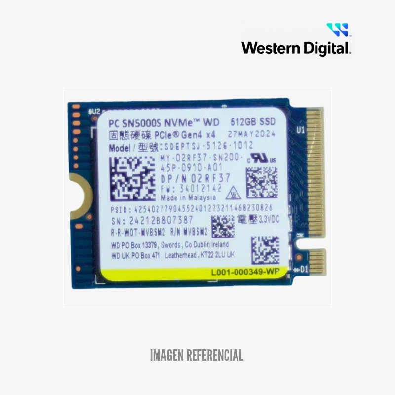 UNID. ESTADO SOLIDO SSD WESTER DIGITAL 512GB NVME PCIE (OEM)