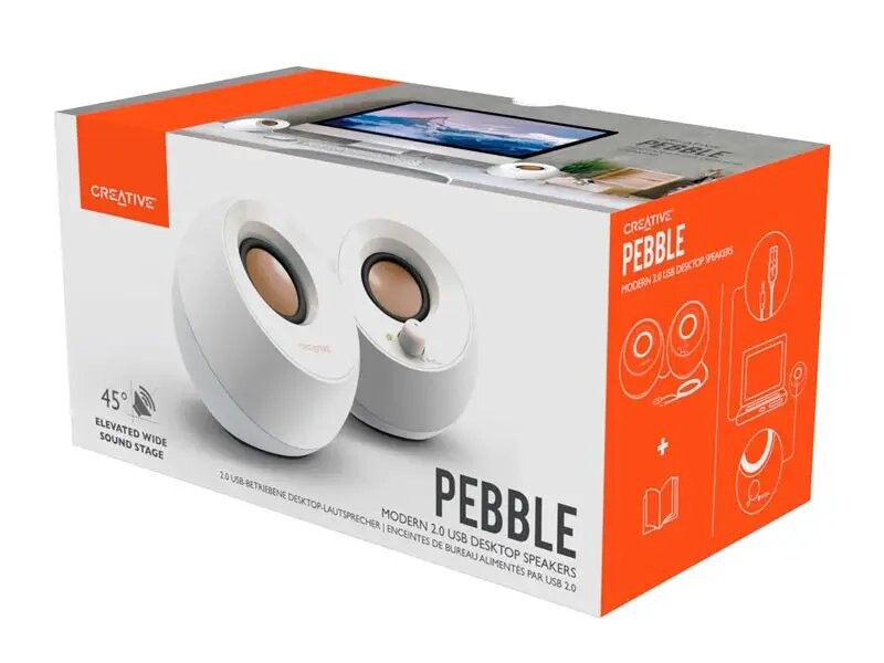 PARLANTE CREATIVE PEBBLE, 2.0, 4.4W, USB-POWER, JACK 3.5MM, WHITE