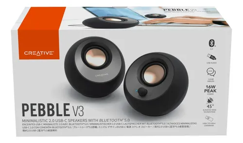 PARLANTE CREATIVE PEBBLE V3, MINIMALISTIC 2.0, 16W, BLUETOOTH 5.0, USB-C POWER, AUXILIAR BLACK