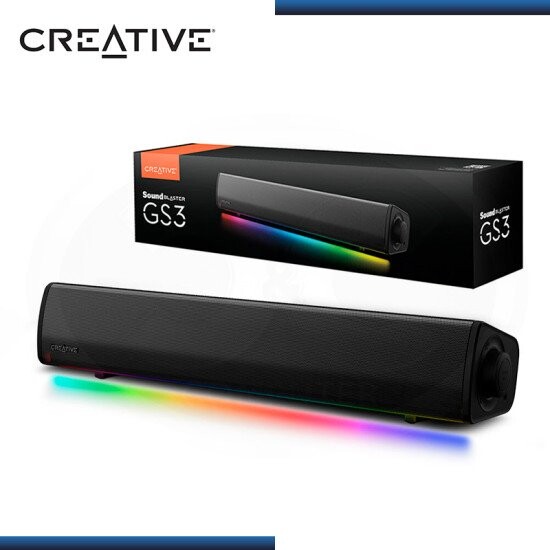 PARLANTE BARRA DE SONIDO CREATIVE SOUND BLASTER GS3, 24W BLUETOOTH 5.4, USB-C POWER, RGB, BLACK