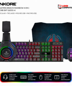 KIT GAMING BRAVIO RAINBOW 4 EN 1, ENKORE ENT G1000-4 (AURICULAR + TECLADO + MOUSE USB + PAD MOUSE)