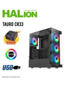 CASE HALION TAURO CR33 GAMING, RGB, C/FUENTE 500W