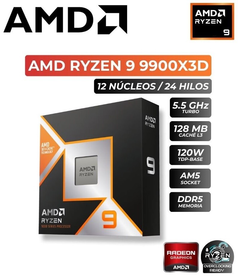 PROCESADOR AMD RYZEN 9 9950X3D 4.30 / 5.70 GHZ, 128 MB L3 CACHE, 16 NUCLEOS, 4NM, TDP: 170W