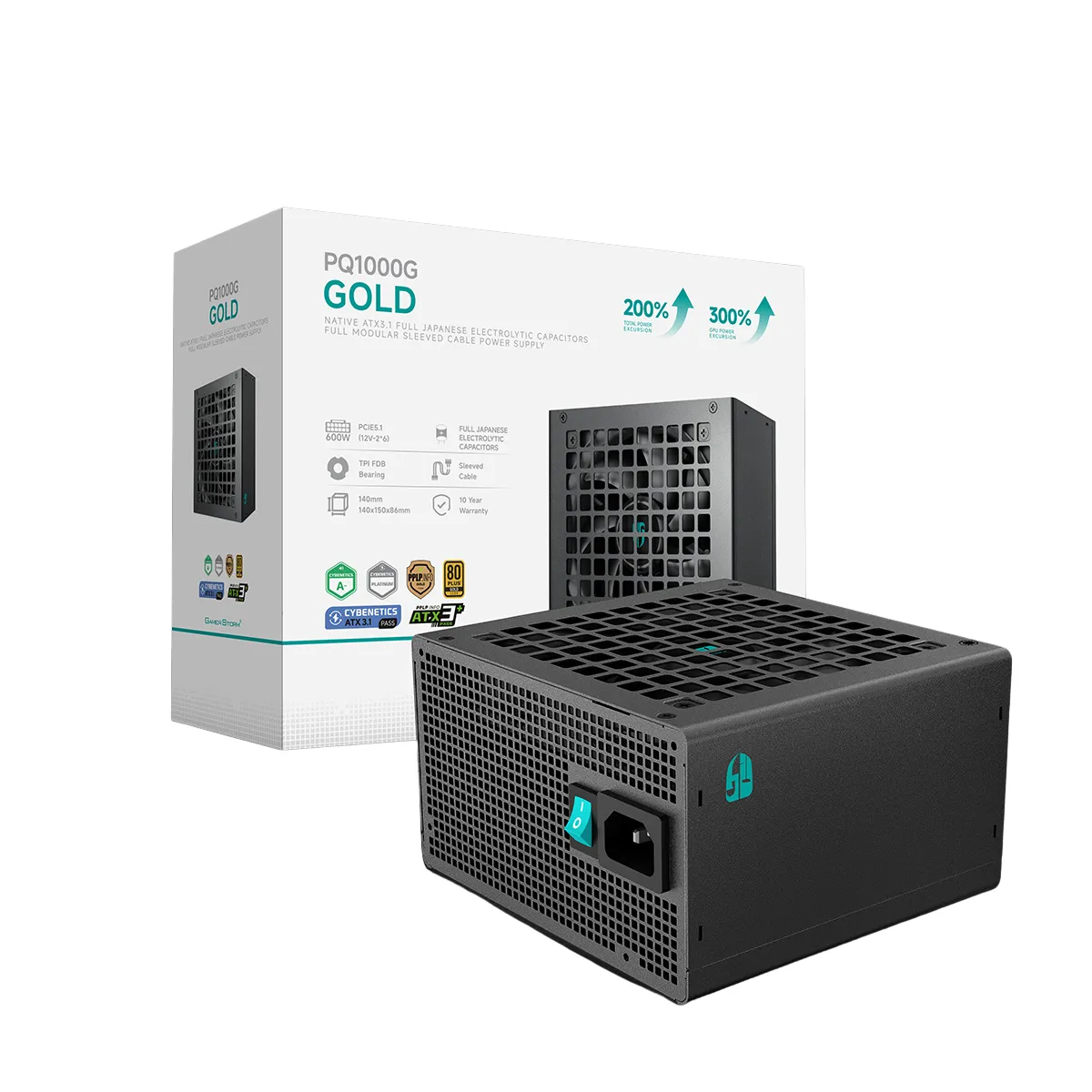 FUENTE GAMER STORM (DEEPCOOL) PQ1000G 1000W ATX 3.1 NATIVE 80PLUS GOLD / CYBENETICS PLATINIUM FULL MODULAR BLACK