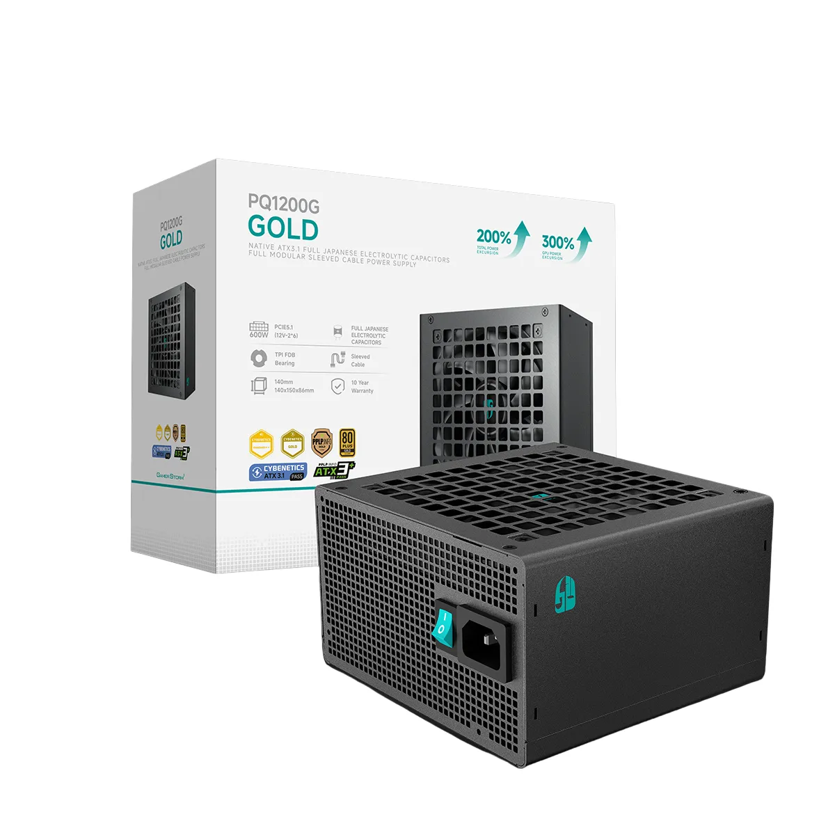 FUENTE GAMER STORM (DEEPCOOL) PQ1200G 1200W ATX 3.1 NATIVE 80PLUS GOLD / CYBENETICS GOLD FULL MODULAR BLACK