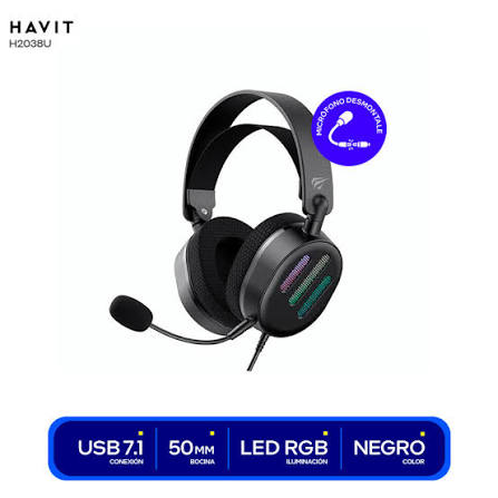 AUDIFONO HAVIT GAMENOTE H2038U USB 7.1 RGB GAMING C/MICRO BLACK