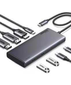 HUB UGREEN CM639 USB-C 10 EN 1 UGREEN, 3 USB-A, 2 HDMI 8K 30HZ 4K 60HZ, AUDIO, LECTOR SD, LECTOR MICRO SD, RJ45, 1 USB-C