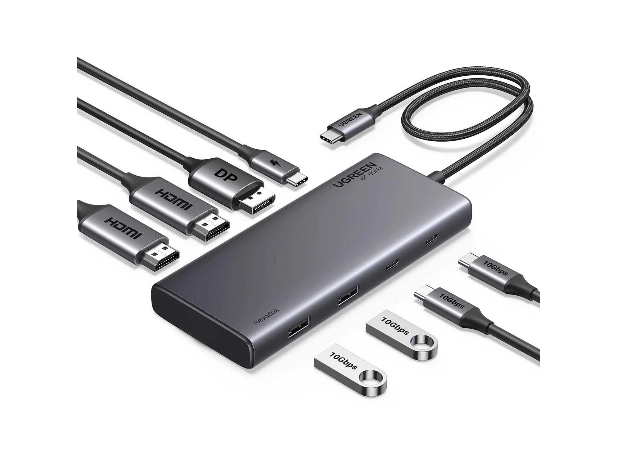 HUB UGREEN CM639 USB-C 10 EN 1 UGREEN, 3 USB-A, 2 HDMI 8K 30HZ 4K 60HZ, AUDIO, LECTOR SD, LECTOR MICRO SD, RJ45, 1 USB-C