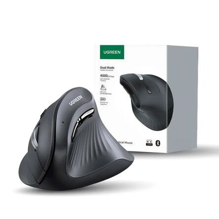 MOUSE UGREEN VERTICAL MU008, WIRELESS 2.4 GHZ, BLUETOOTH, 4000 DPI, BLACK
