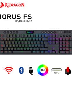 TECLADO REDRAGON HORUS K618-RGB SP-RED,  MECANICO,TECL. 100% LOW PROFILE (ESPAÑOL), SWICTH RED, WIRED USB-A/C, WIRELESS 2.4GZ, BT, BLACK