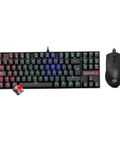 KIT 2 EN 1 REDRAGON GAMING ESSENTIALS S145 SP, SWITCH RED, TECL. MECANICO KUMARA WIRED 80% (EN ESPAÑOL)+ MOUSE K1NG M724, BLACK