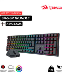 KIT 2 EN 1 REDRAGON GAMING ESSENTIALS S146 SP, SWITCH RED, TECL. MECANICO KUMARA WIRED 100% (EN ESPAÑOL)+ MOUSE K1NG M724, BLACK