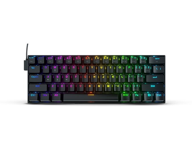 TECLADO MECANICO REDRAGON DRAGONBORN K630RGB SP-RED, TECL. 60% (EN ESPAÑOL), SWICTH RED, WIRED RGB USB-A, BLACK
