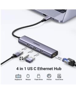 HUB UGREEN CM475 DE 3 PUERTOS USB 3.0 + PUERTO RJ45 GIGABIT