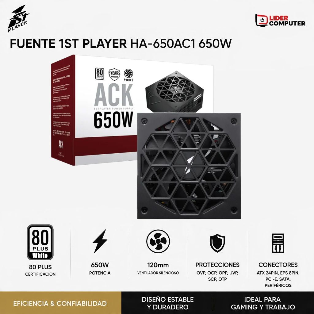 FUENTE 1ST PLAYER HA-650AC1 650W 80 PLUS WHITE