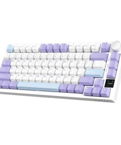 TECLADO MECANICO AJAZZ AK820 PRO WHITE PURPLE SKY BLUE, SWITCH BLUE, MINI PANTALLA CONFIGURABLE, WIRELESS