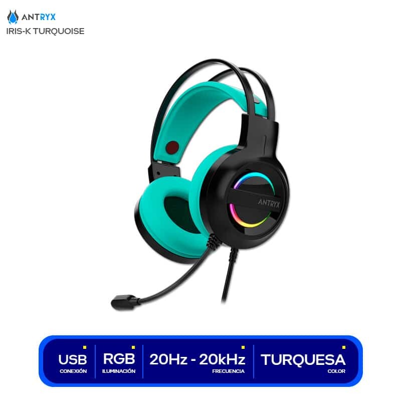 AUDIFONO ANTRYX IRIS-K C/MICROFONO 7.1 GAMING HEASED TURQUESA