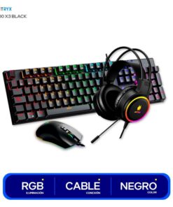 KIT 3 EN 1  ANTRYX GC-3100 X3 (TECLADO MECANICO 100%, MOUSE Y AUDIFONO)  RED SWITCH, BLACK