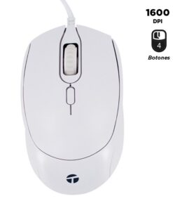 MOUSE TEROS TE-1225S OPTICO, 800-1200-1600 DPI, USB, 4 BOTONES, WHITE