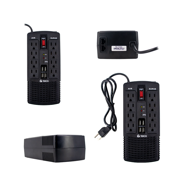 ESTABILIZADOR TEROS TE-7180 AVR 1200VA/ 600W 184-276 VAC 8 TOMAS 4 PUERTOS USB-A