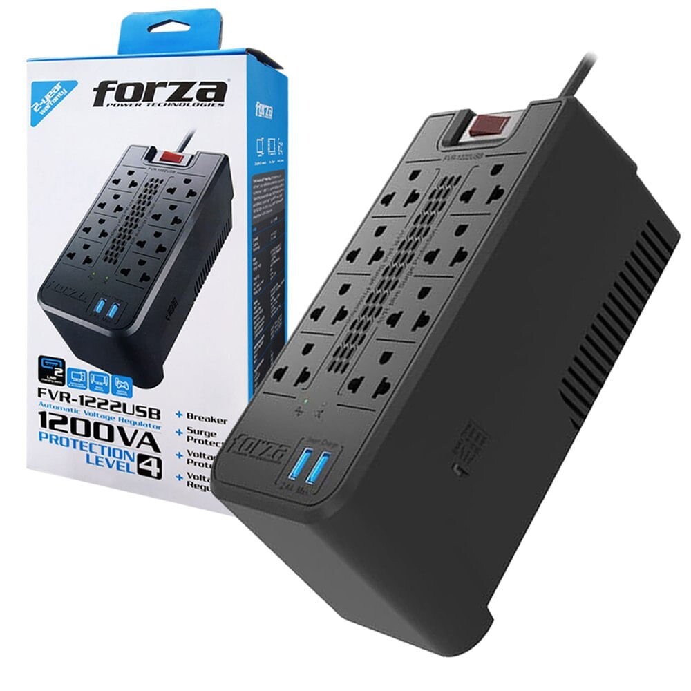 ESTABILIZADOR FORZA FVR-1222 USB 1200VA/ 600W 8 TOMAS 2 PUERTOS USB 3.0