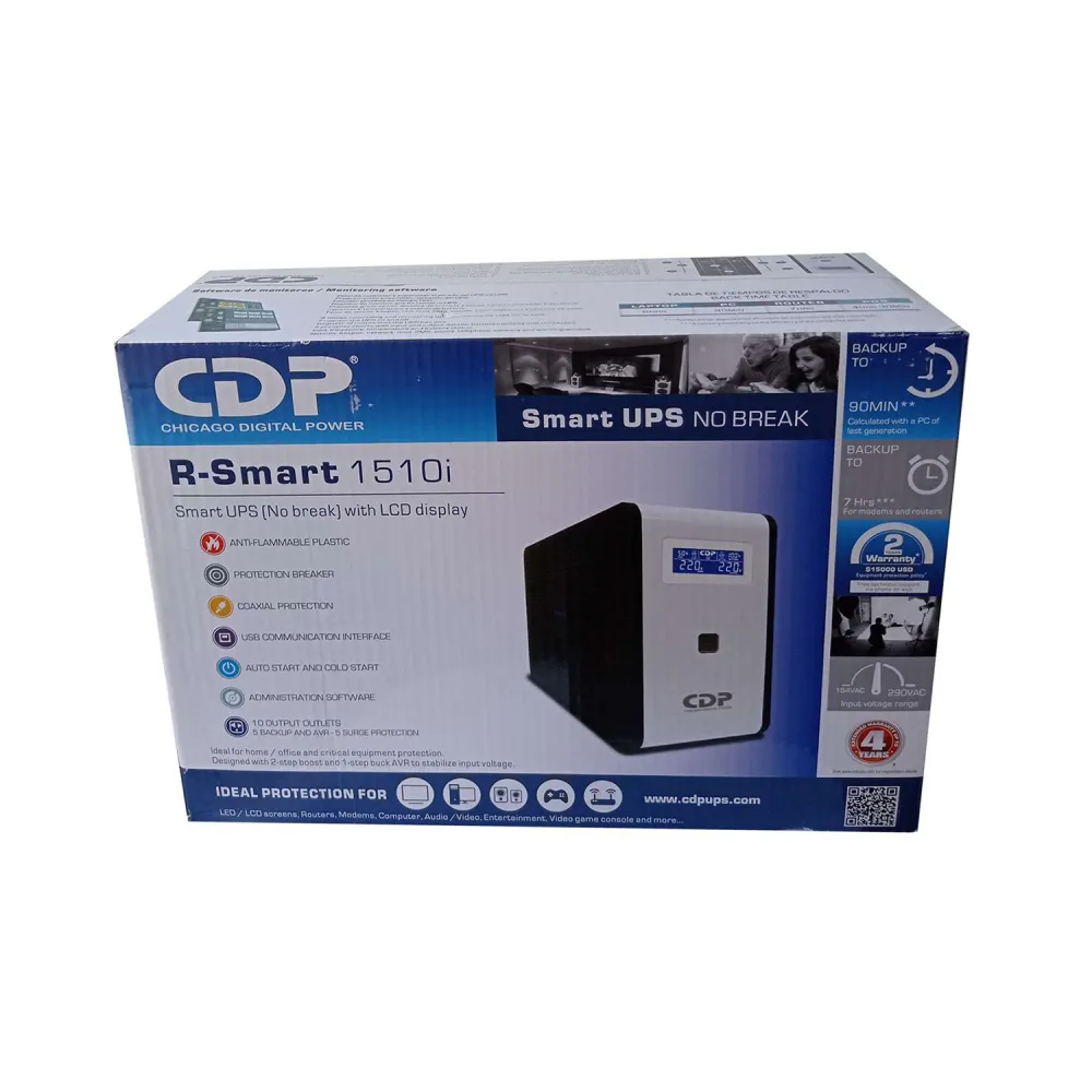 UPS CDP R-SMART 1510I, INTELIGENTE 1500VA / 900W, 10 TOMAS PANTALLA LCD, USB, RJ45, COXIAL