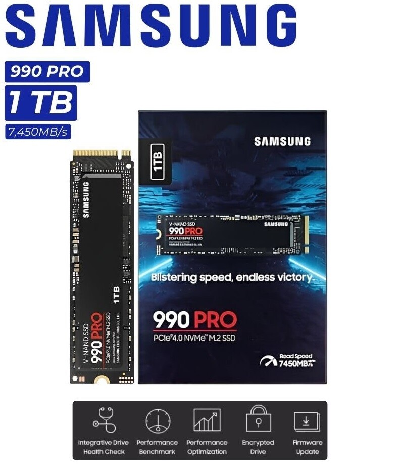UNID. ESTADO SOLIDO SSD SAMSUNG 1TB 990 PRO PCI 4.0 NVME M.2 7450MB/S