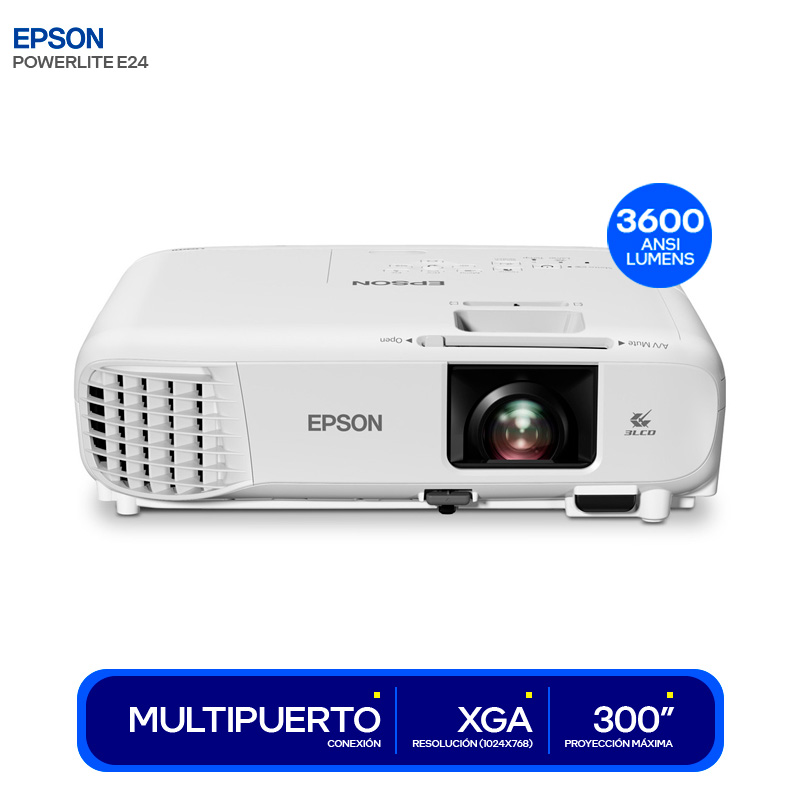 PROYECTOR EPSON POWERLITE E24 3600 LÚMENES, 1024X768, XGA,HDMI, VGA, USB.